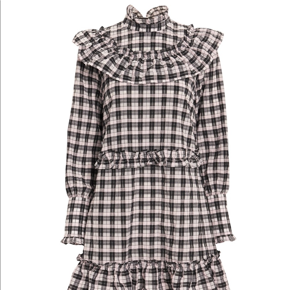 Ganni gingham ruffle dress- nwt